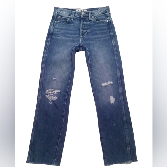 AMO Women's Blue Factory Distressed Raw Hem Jeans Size 24 - Picture 1 of 8